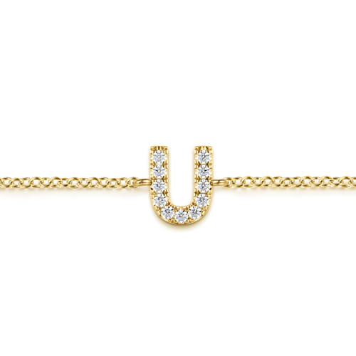 14K Yellow Gold Diamond U Initial Chain Bracelet