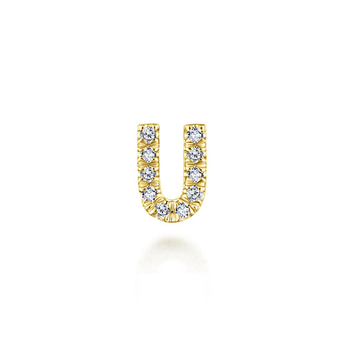 14K Yellow Gold Diamond U Initial Locket Charm