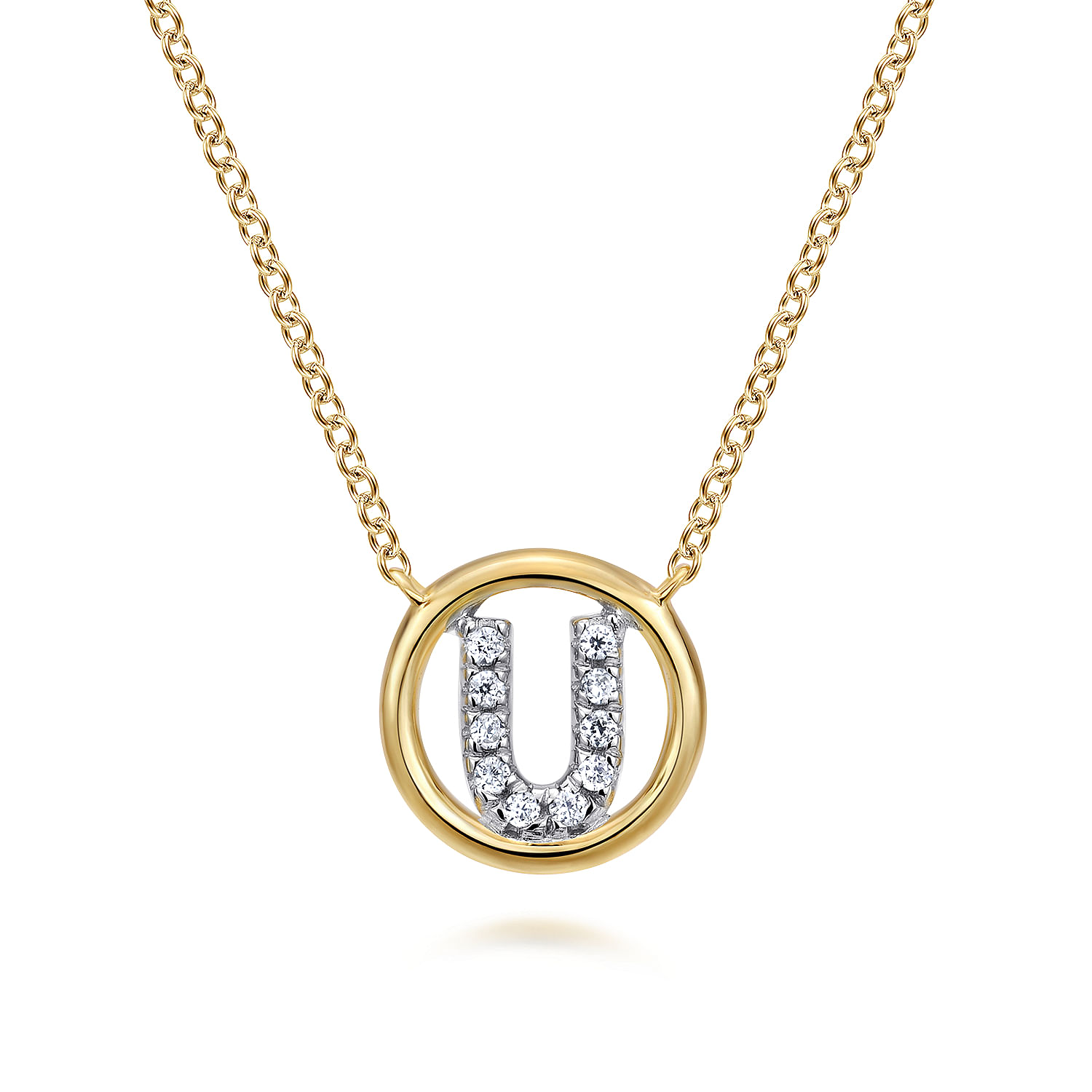 14K Yellow Gold Diamond U Initial Pendant Necklace