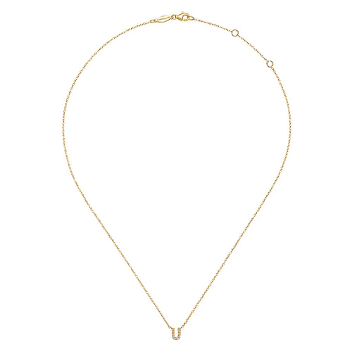 14K Yellow Gold Diamond U Initial Pendant Necklace