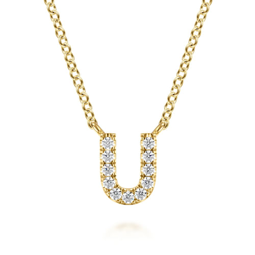14K Yellow Gold Diamond U Initial Pendant Necklace