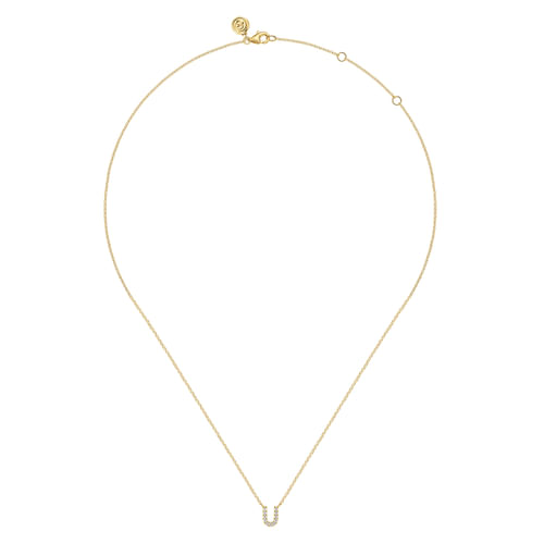 14K Yellow Gold Diamond U Initial Pendant Necklace
