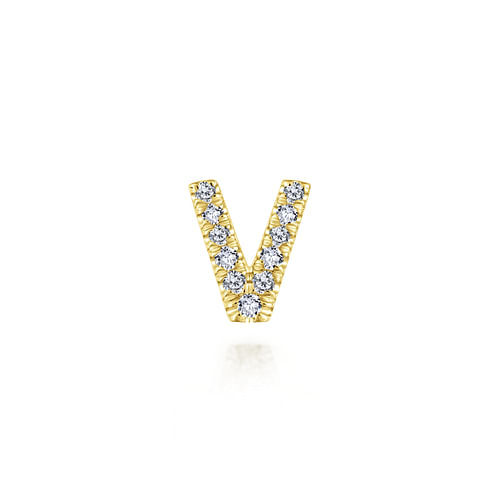 14K Yellow Gold Diamond V Initial Locket Charm