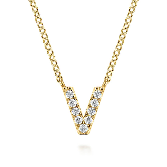 Gabriel - 14K Yellow Gold Diamond V Initial Pendant Necklace