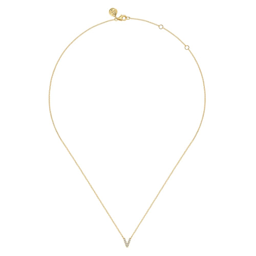 14K Yellow Gold Diamond V Initial Pendant Necklace