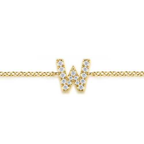 14K Yellow Gold Diamond W Initial Chain Bracelet