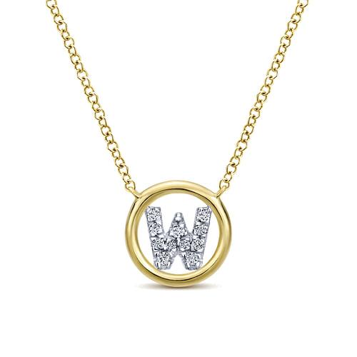 14K Yellow Gold Diamond W Initial Pendant Necklace