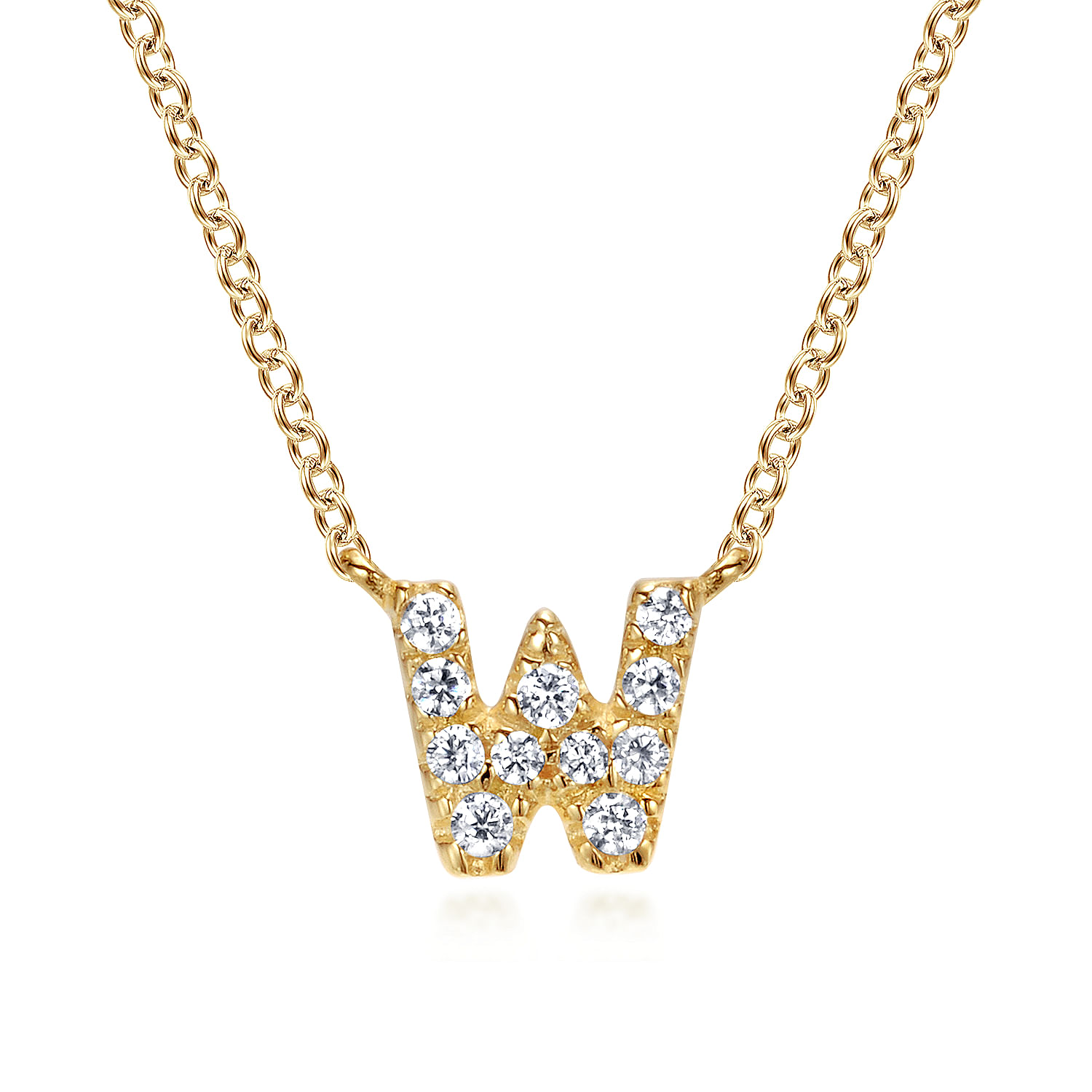 14K Yellow Gold Diamond W Initial Pendant Necklace