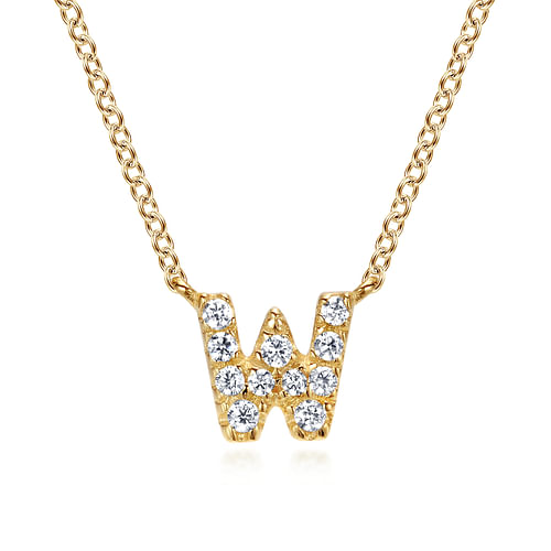 14K Yellow Gold Diamond W Initial Pendant Necklace