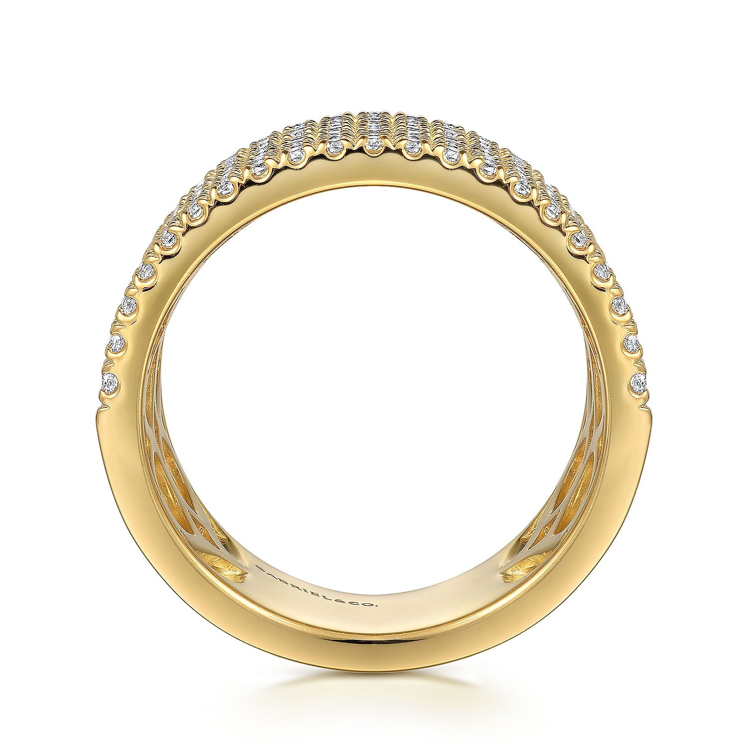 14K Yellow Gold Diamond Wide Band Ladies Ring