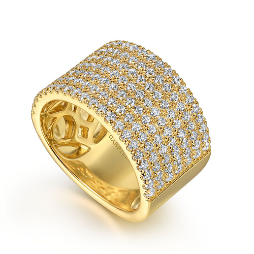 14K Yellow Gold Diamond Wide Band Ladies Ring