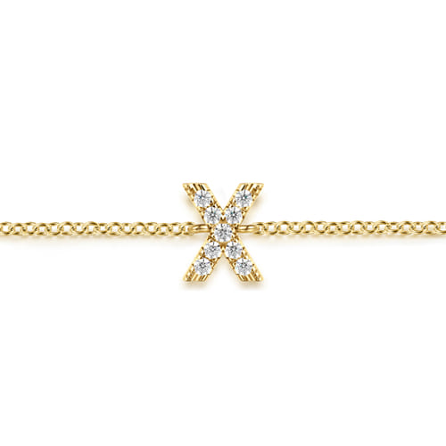 14K Yellow Gold Diamond X Initial Chain Bracelet