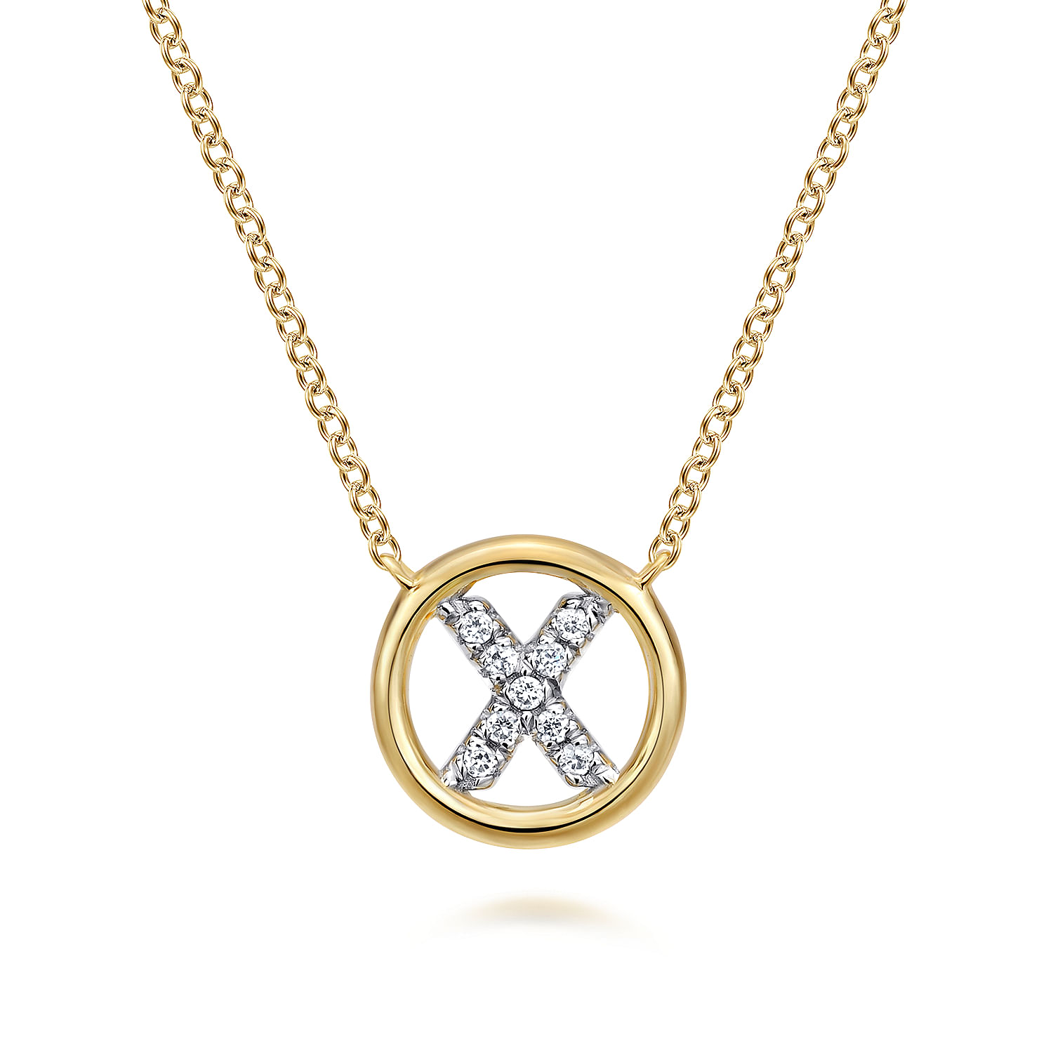 14K Yellow Gold Diamond X Initial Pendant Necklace