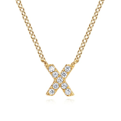 14K Yellow Gold Diamond X Initial Pendant Necklace