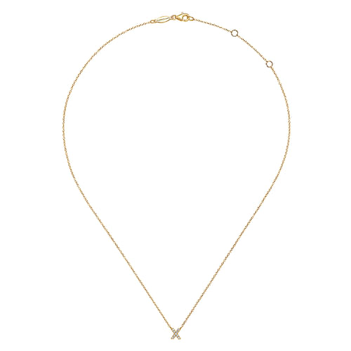 14K Yellow Gold Diamond X Initial Pendant Necklace