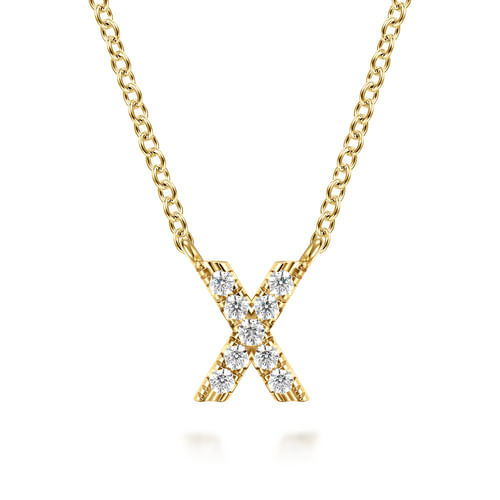 14K Yellow Gold Diamond X Initial Pendant Necklace