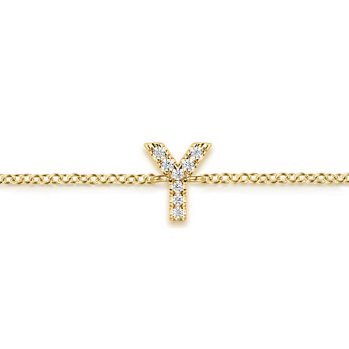 14K Yellow Gold Diamond Y Initial Chain Bracelet