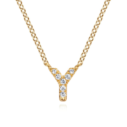 14K Yellow Gold Diamond Y Initial Pendant Necklace