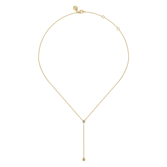 14K Yellow Gold Diamond Y-Knot Necklace with Hollow Gold Bead angle 2