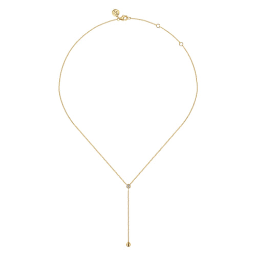 14K Yellow Gold Diamond Y-Knot Necklace with Hollow Gold Bead 14K Yellow Gold Diamond Y-Knot Necklace with Hollow Gold Bead