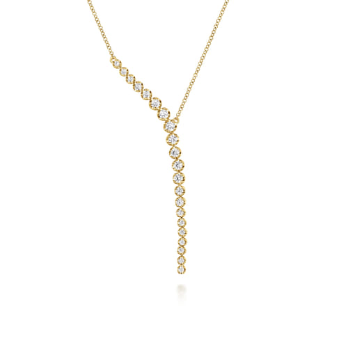 14K Yellow Gold Diamond Y Necklace