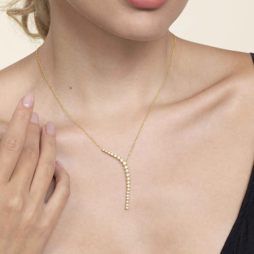 14K Yellow Gold Diamond Y Necklace