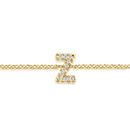 14K Yellow Gold Diamond Z Initial Chain Bracelet