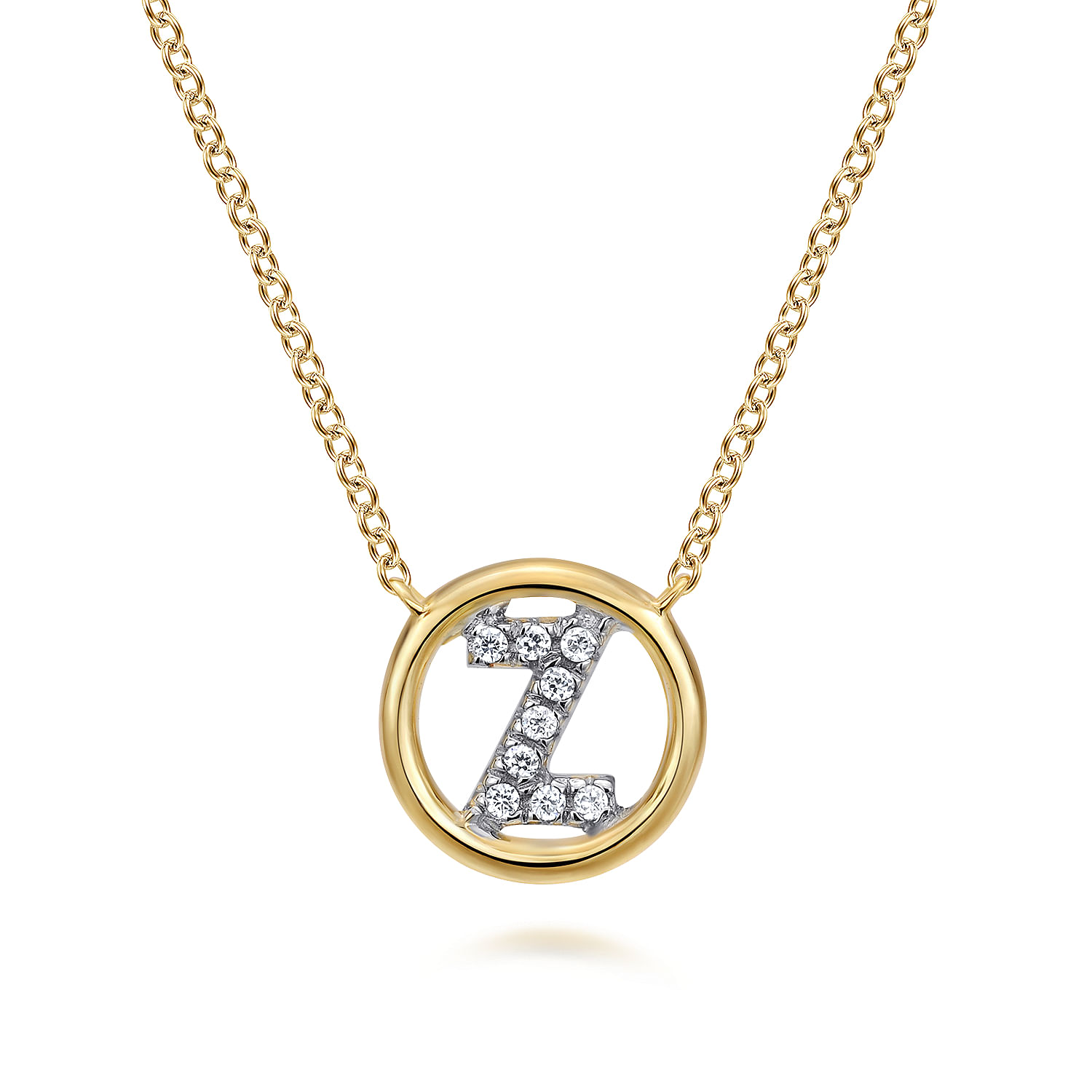 14K Yellow Gold Diamond Z Initial Pendant Necklace