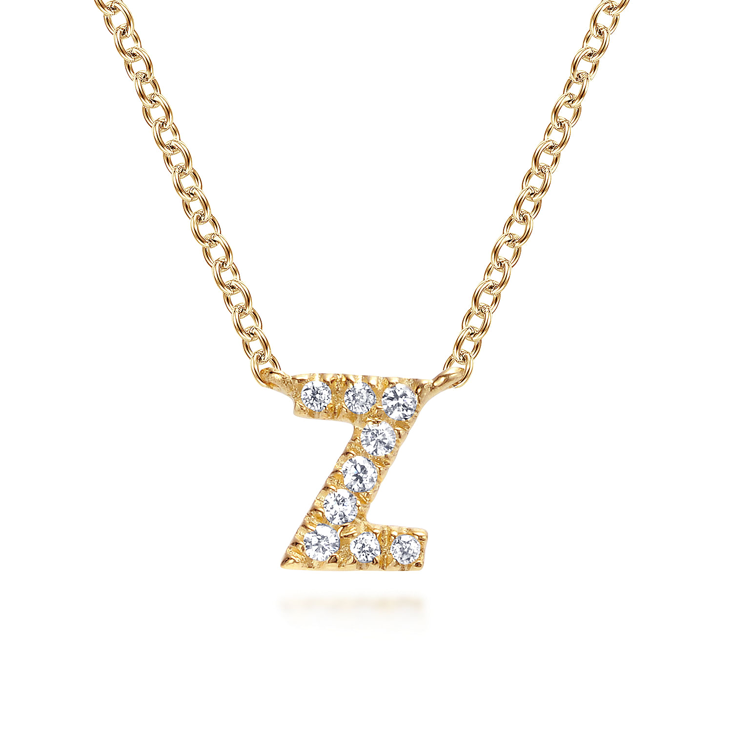 14K Yellow Gold Diamond Z Initial Pendant Necklace