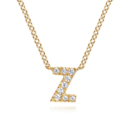 14K Yellow Gold Diamond Z Initial Pendant Necklace