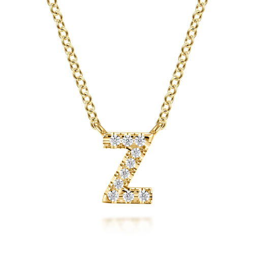 14K Yellow Gold Diamond Z Initial Pendant Necklace