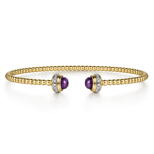 14K Yellow Gold Diamond and Amethyst Bujukan Open Bangle