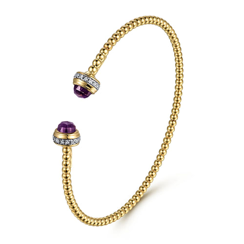 14K Yellow Gold Diamond and Amethyst Bujukan Open Bangle