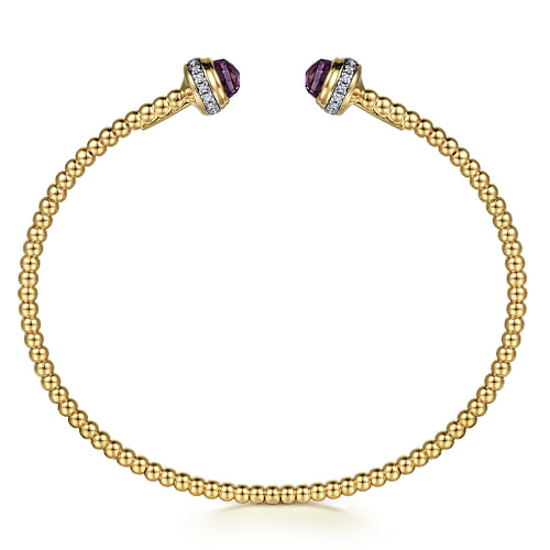 14K Yellow Gold Diamond and Amethyst Bujukan Open Bangle