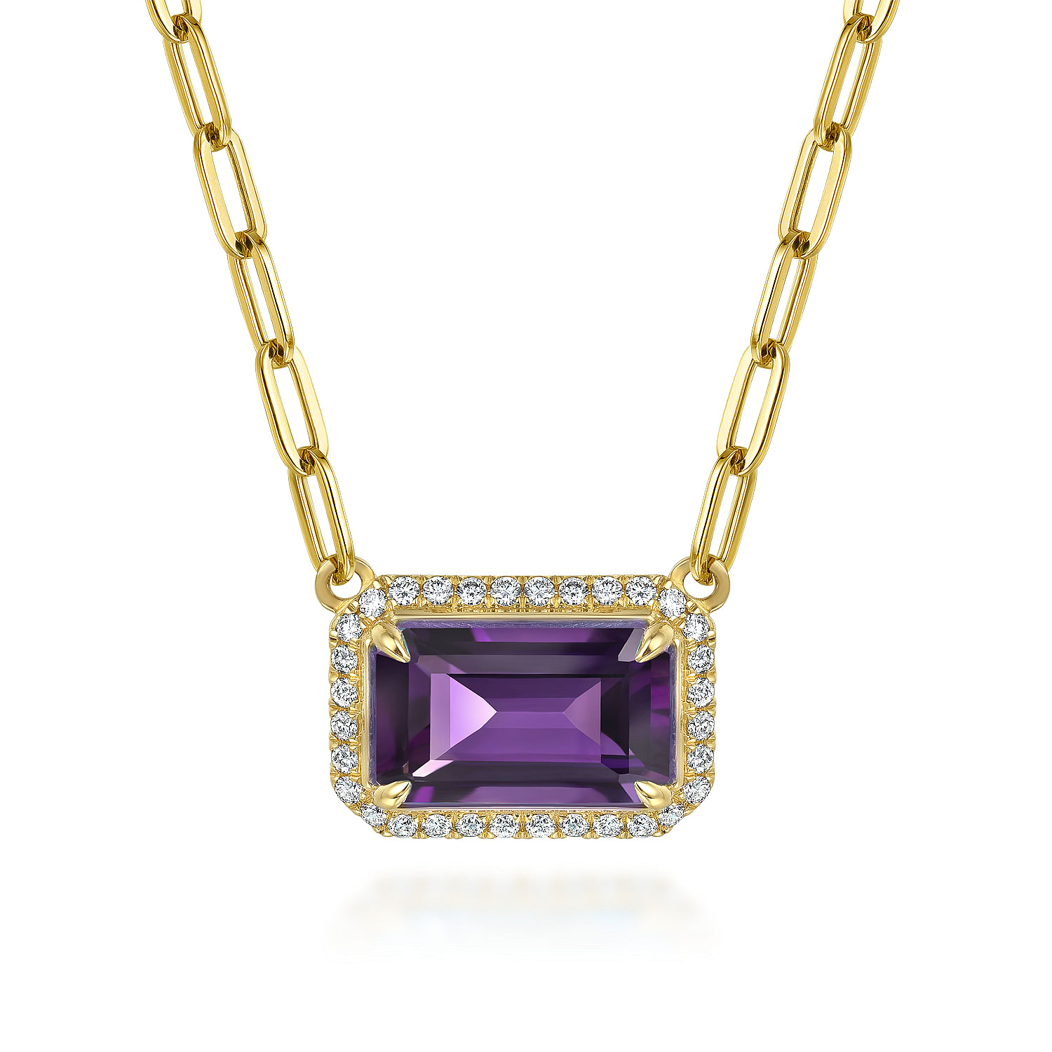 14K Yellow Gold Diamond and Amethyst Emerald Cut Necklace With Flower Pattern Gallery