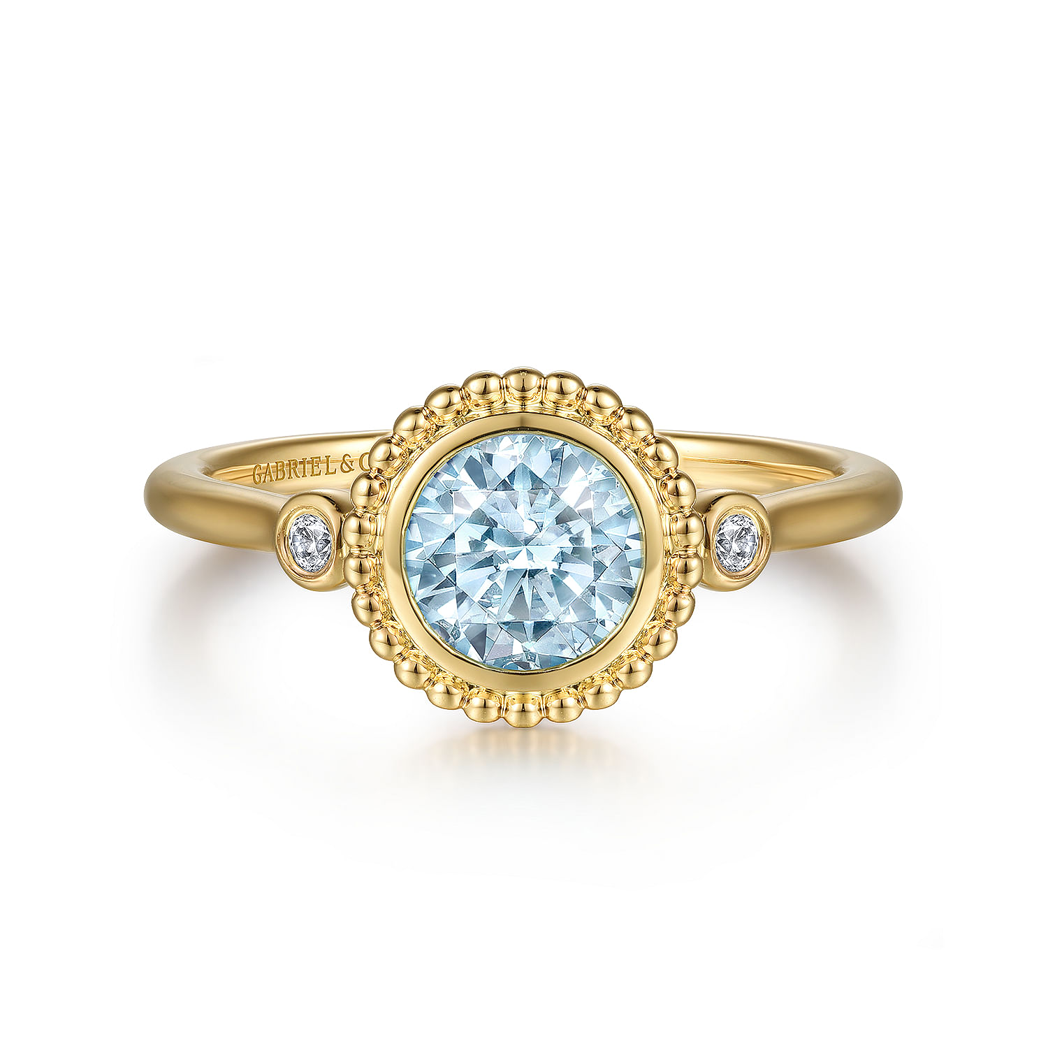 14K Yellow Gold Diamond and Aquamarine Bujukan Ring