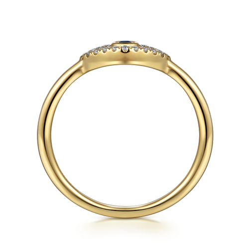 14K Yellow Gold Diamond and Blue Sapphire Evil Eye Stackable with White Enamel