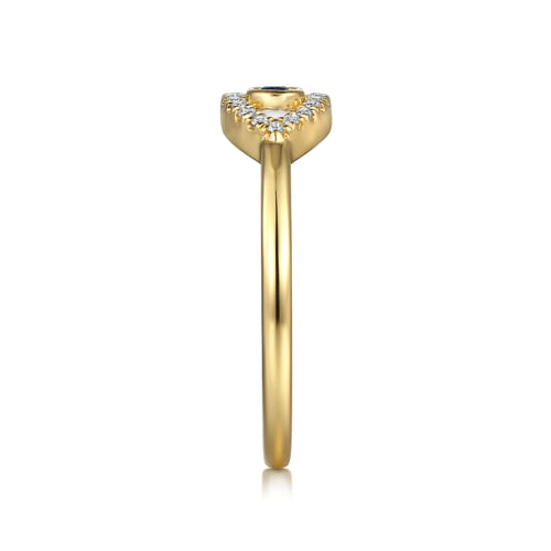 14K Yellow Gold Diamond and Blue Sapphire Evil Eye Stackable with White Enamel