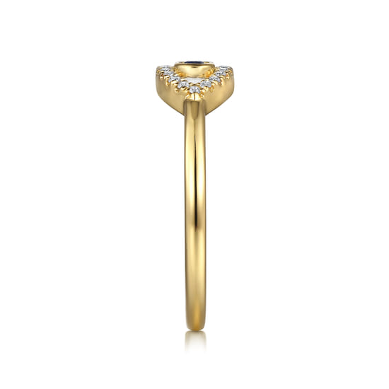 14K Yellow Gold Diamond and Blue Sapphire Evil Eye Stackable with White Enamel angle 4