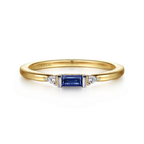 14K Yellow Gold Diamond and Blue Sapphire Stackable Ring