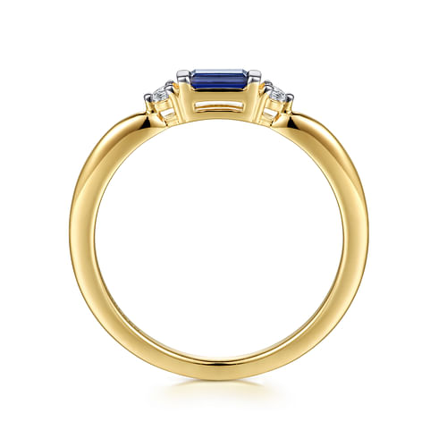 14K Yellow Gold Diamond and Blue Sapphire Stackable Ring