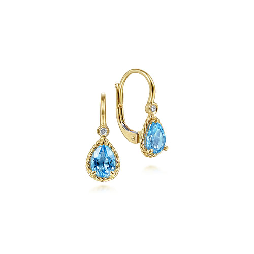 14K Yellow Gold Diamond and Blue Topaz Earrings