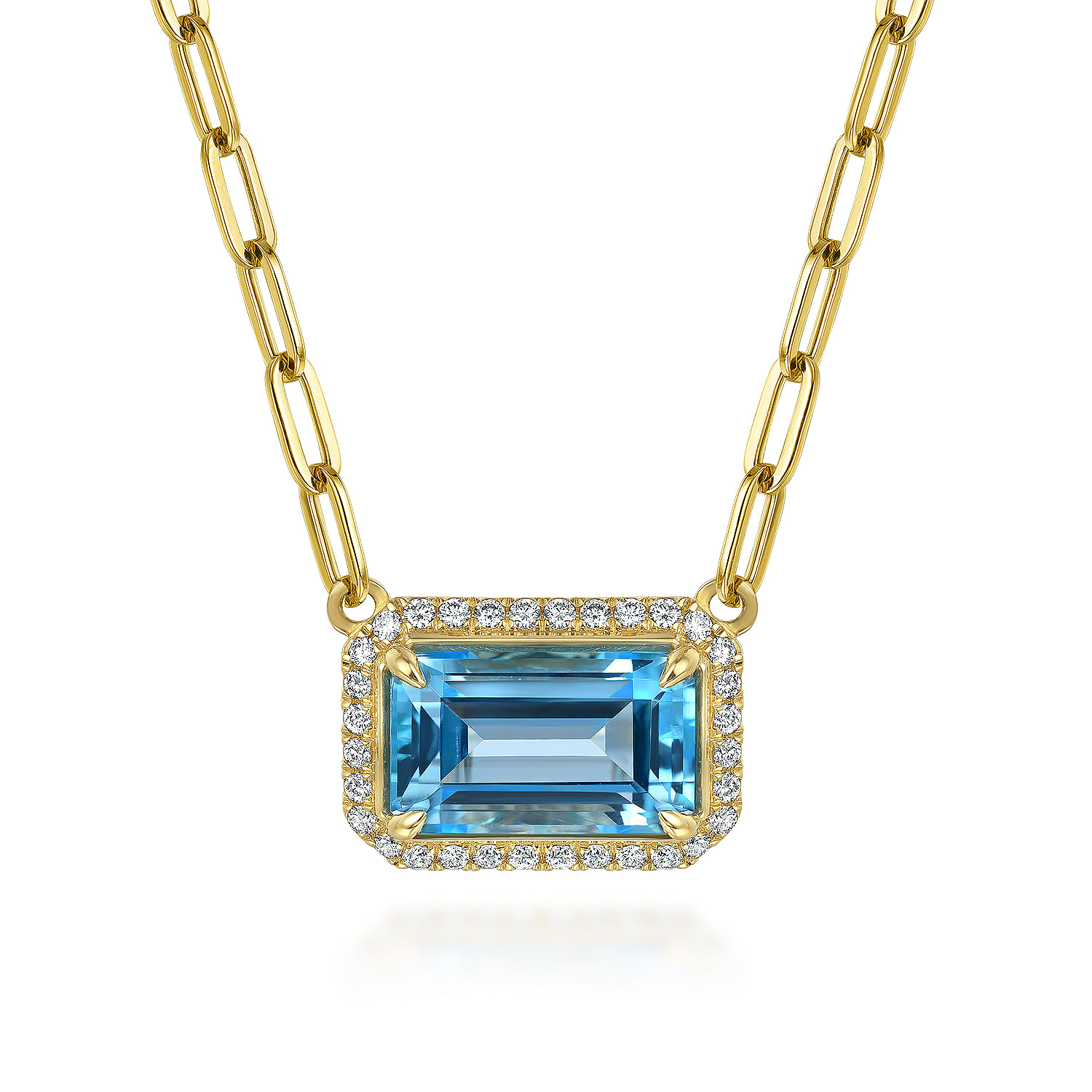 Gabriel - 14K Yellow Gold Diamond and Blue Topaz Emerald Cut Necklace With Flower Pattern Gallery