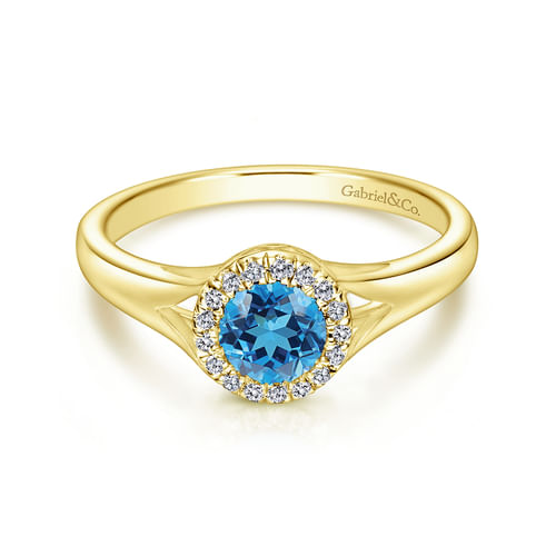 14K Yellow Gold Diamond and Blue Topaz Fashion Ladies Ring