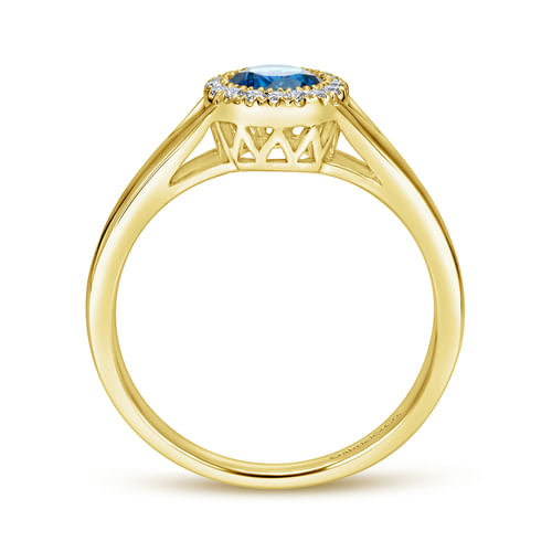 14K Yellow Gold Diamond and Blue Topaz Fashion Ladies Ring
