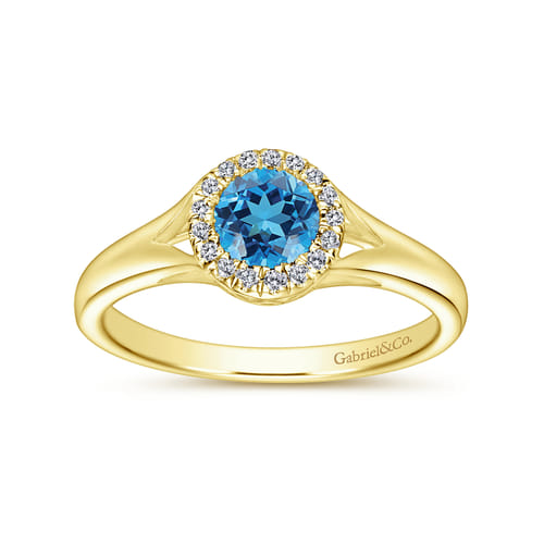 14K Yellow Gold Diamond and Blue Topaz Fashion Promise Ring
