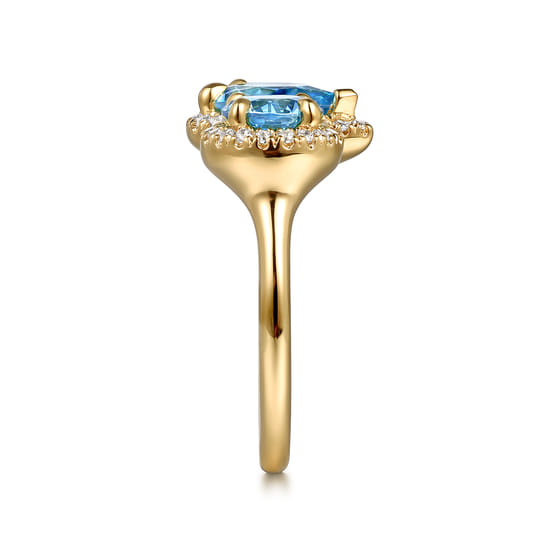 14K Yellow Gold Diamond and Blue Topaz Open Ring angle 4
