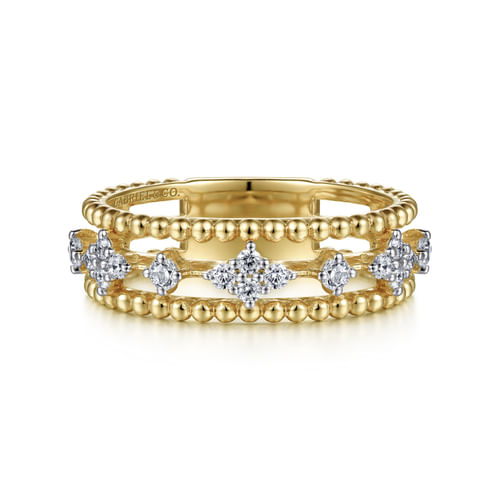 14K Yellow Gold Diamond and Bujukan Bead Easy Stackable Ring