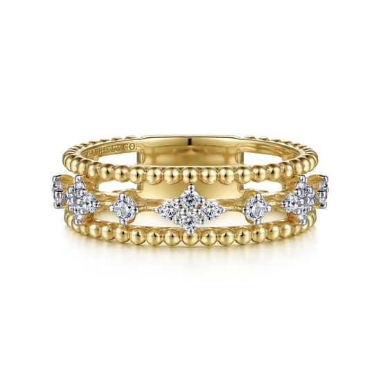 Gabriel - 14K Yellow Gold Diamond and Bujukan Bead Easy Stackable Ring