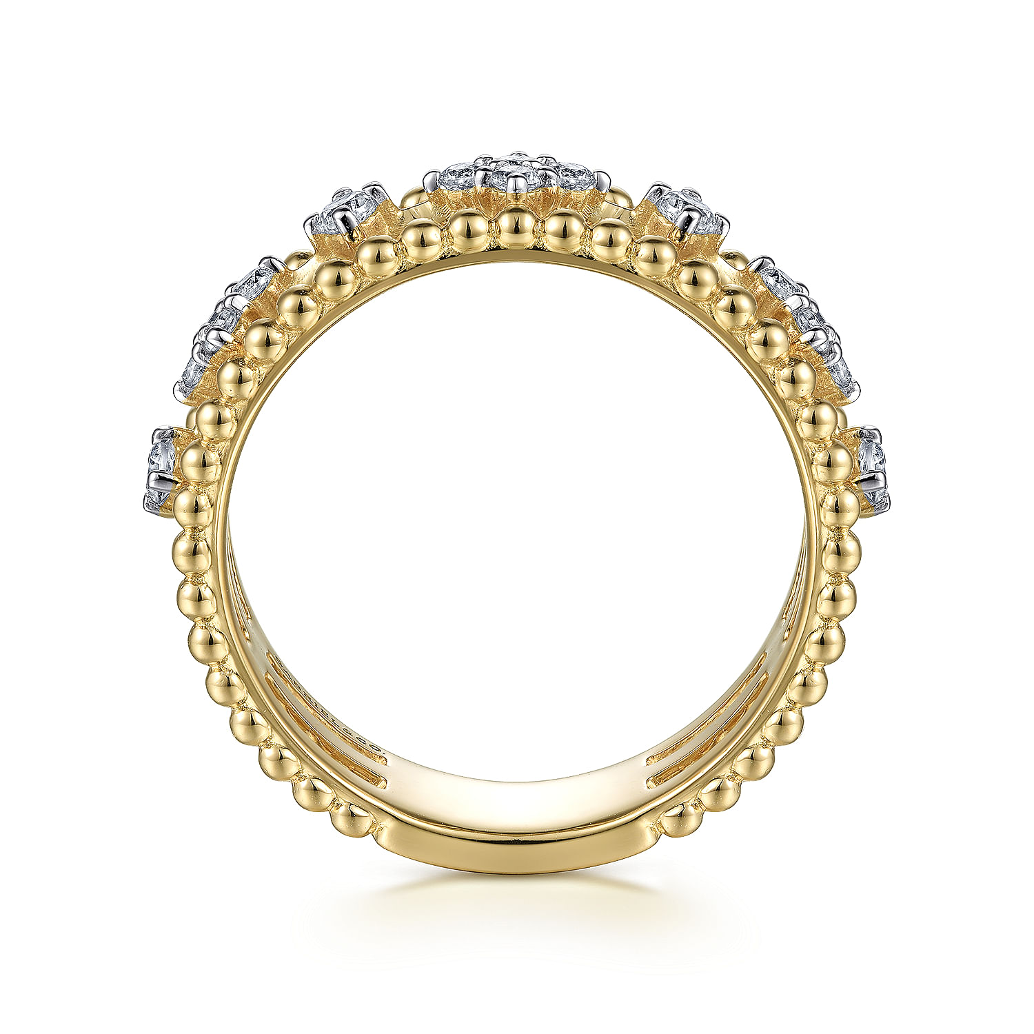 14K Yellow Gold Diamond and Bujukan Bead Easy Stackable Ring